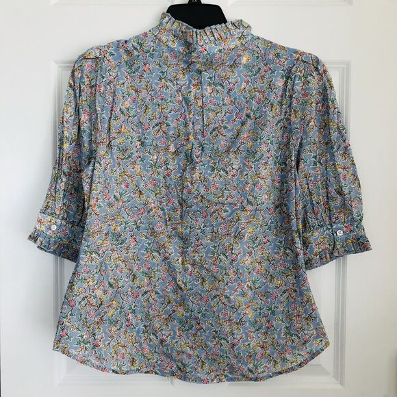 Democracy Women's Tops Ruffle Trim Floral Metallic Cotton 3/4 Sleeve Button up62 - Picture 4 of 6